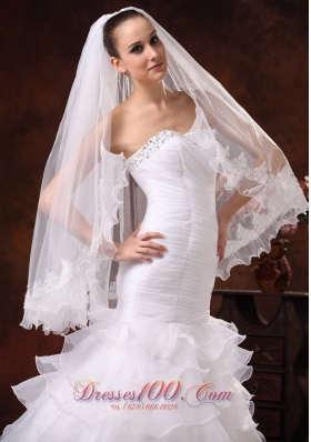 Veils for Brides Tulle with Lace Appliques Edge