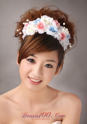 Headpiece with Hand Made Flowers and Pearl in Muti-color