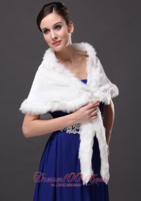 Elegant Faux Fur V-Neck White Wrap/Jacket for Winter