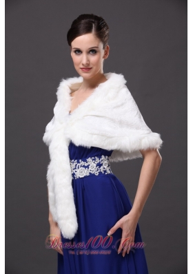 Elegant Faux Fur V-Neck White Wrap/Jacket for Winter