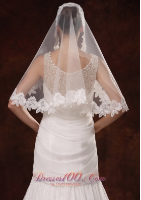 Bridal Veils for Wedding with Lace Appliques and Tulle