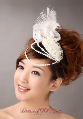 Headpiece in Feather White Organza for Special Occasion