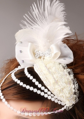 Headpiece in Feather White Organza for Special Occasion