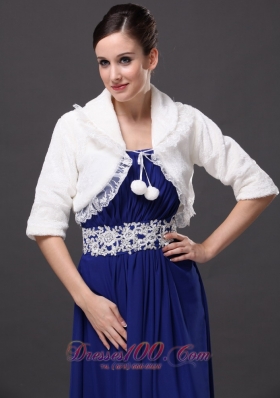 V-Neck Half-Sleeves Faux Fur Wedding Party and Prom Jacket