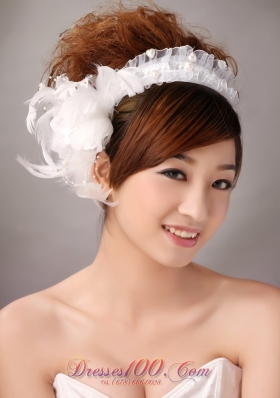 Imitation Pearls White Organza Headpieces for Weddings