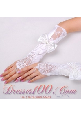 Lycra Elbow Length Fingerless Bridal Gloves with Ruching