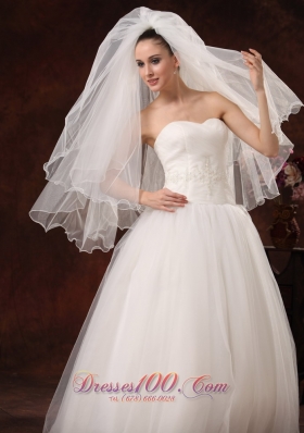 inspired Organza Bridal Veils Two Layers Ribbon Edge