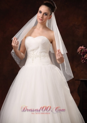 White Tulle with Ribbon Edge Bridal Veils for Wedding