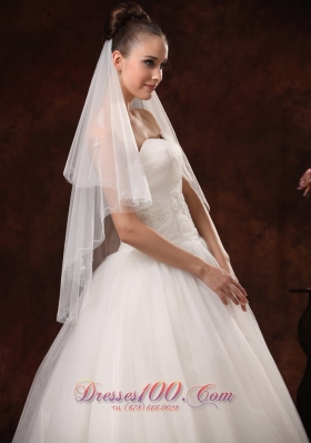 White Tulle with Ribbon Edge Bridal Veils for Wedding