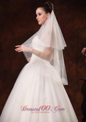 White Tulle with Ribbon Edge Bridal Veils for Wedding