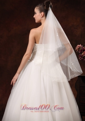 White Tulle with Ribbon Edge Bridal Veils for Wedding