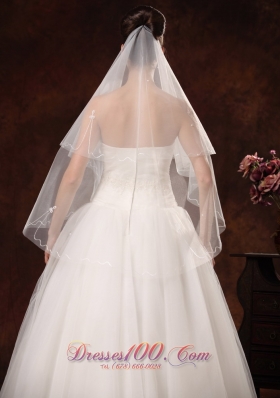 White Tulle with Ribbon Edge Bridal Veils for Wedding