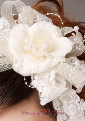 Sweet White Imitation Pearls Flower Tulle Headpiece