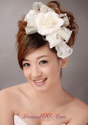 Sweet White Imitation Pearls Flower Tulle Headpiece