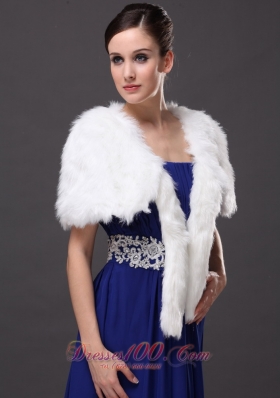 Short Sleeves Jacket Faux Fur White Wedding Affordable