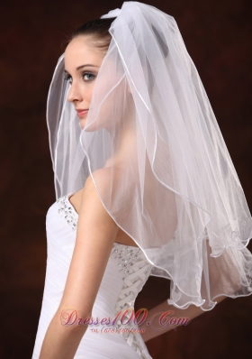 Tulle Ribbon Edge White Bridal Veil for Wedding