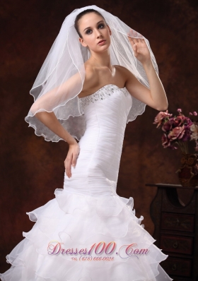 Tulle Ribbon Edge White Bridal Veil for Wedding