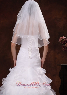 Tulle Ribbon Edge White Bridal Veil for Wedding