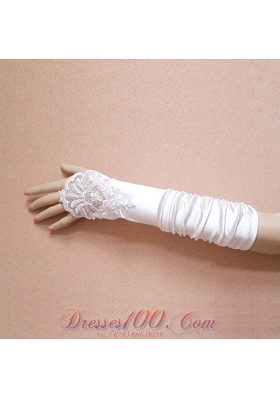 Bridal Gloves with Beading and Ruching Elbow Length