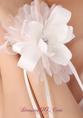 White Organza Flowers Feather Headpieces Wrist Corsage