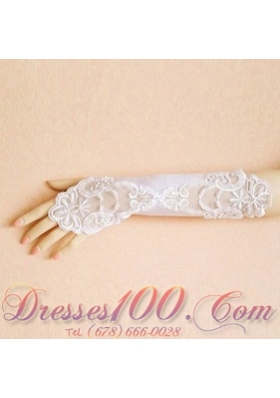 Elbow Length Bridal Gloves with Appliques Lace Fingerless