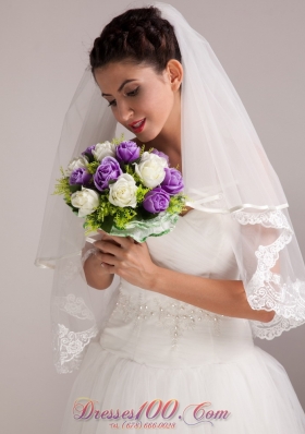 Hand-tied Wedding Bridal Bouquet in Purple and White