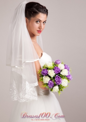 Hand-tied Wedding Bridal Bouquet in Purple and White