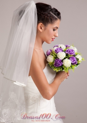 Hand-tied Wedding Bridal Bouquet in Purple and White