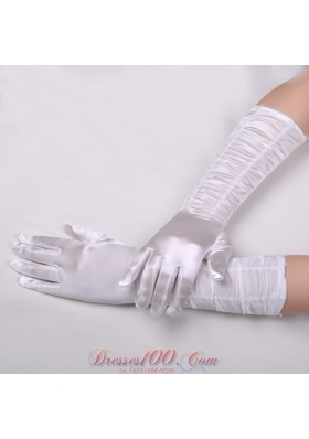 Fingertips Lycra Elbow Length Women Gloves with Ruching