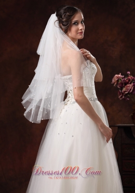 Wedding Party Pearl Trim Edge Tulle Bridal Veil