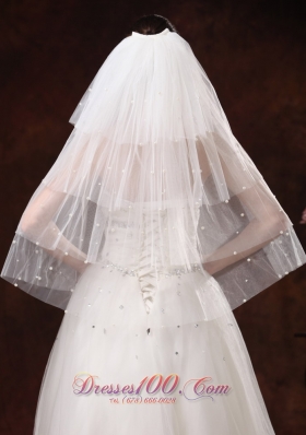 Wedding Party Pearl Trim Edge Tulle Bridal Veil