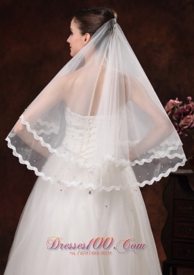 Organza Two Layers Wedding Veils with Pearl Trim Edge