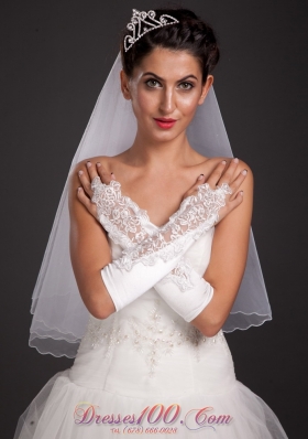 Appliques Satin Elbow Length Fingerless Bridal Gloves