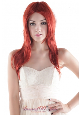 Red Straight Medium Long High Quality Synthetic Hair Wig