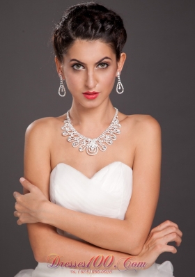 Wedding Jewelry Necklace Earrings Set Crystal Alloy Plated