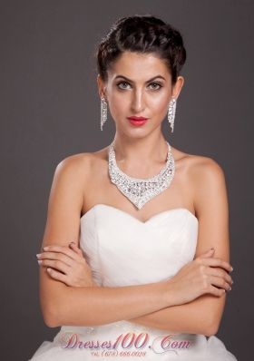 Crystal Bridal Jewelry Set Alloy Necklace with Earrings