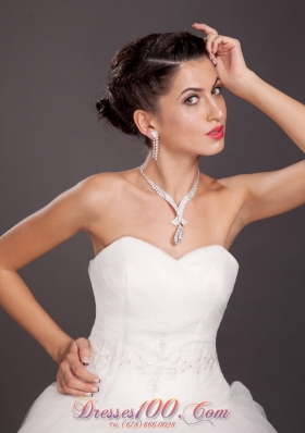 Birthday White Alloy Crystal Necklace And Earrings