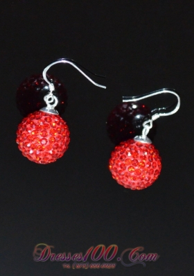 Red Round Sweet Rhinestone Earrings for Quinceanera