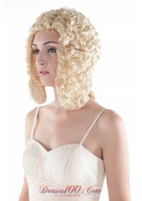 Custom Medium Curly Blonde Synthetic Hair Wig