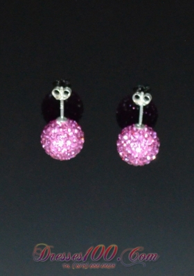 Earrings Baby Pink Round Rhinestone for Party