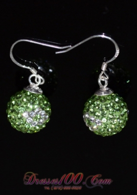 Unique Spring Green and White Earrings Round Rhinestone