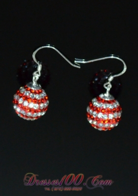 Round Rhinestone Red and White Ladies' Earrings