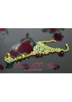 Fashion Alloy Gold and Green Bracelet and Ring