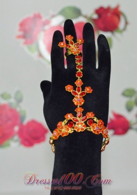 Ladies' Fashion Rhinestone Orange Bracelet and Ring