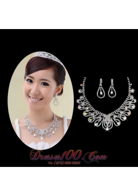 Colorful Rhinestone Ladies Necklace and Earrings