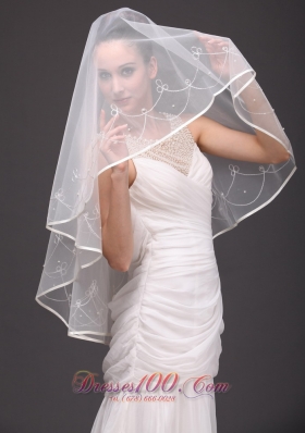 One-tier Ribbon Edge Organza Bridal Veil Embroidery