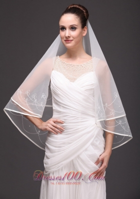 One-tier Ribbon Edge Organza Bridal Veil Embroidery