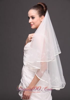 One-tier Ribbon Edge Organza Bridal Veil Embroidery