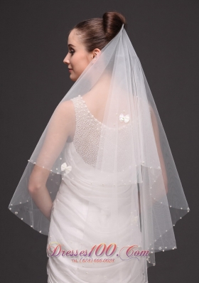 Two-tier Pearl Trim Edge Fingertip Bridal Veil