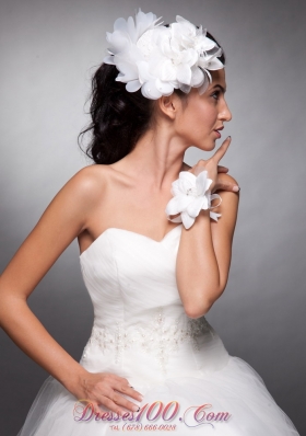 White Bridal Wrist Corsage Organza and Taffeta